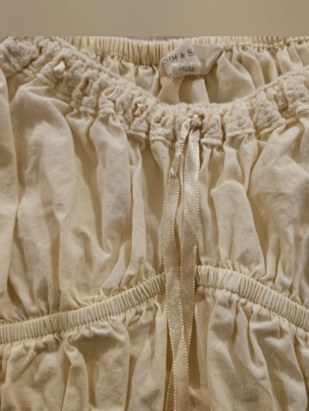 Cream Smocked Peplum Puff Sleeve Top - Picture 3 of 3